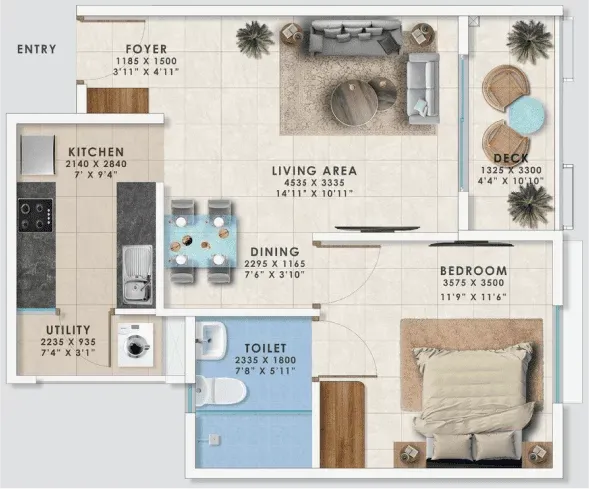 1 BHK unit plan