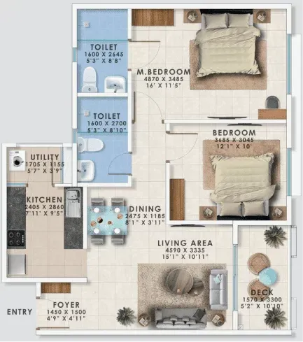 2 BHK unit plan