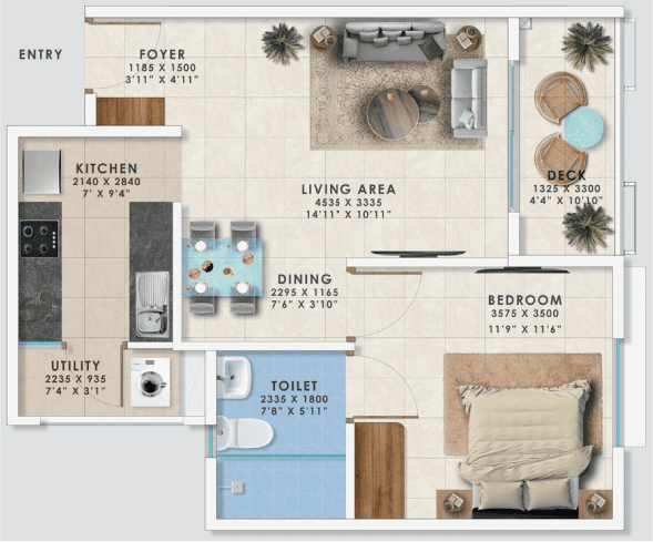 1 bhk unit plan